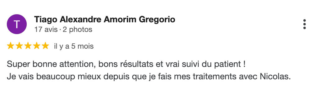 Avis Google de Tiago Alexandre Amorim Gregorio sur Nicolas Caraguel, ostéopathe à Biarritz