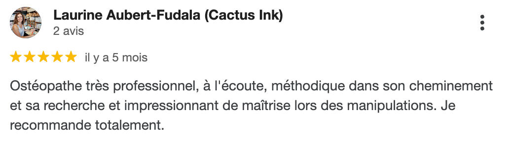 Avis Google 5 étoiles de patients de Nicolas Caraguel, ostéopathe à Biarritz